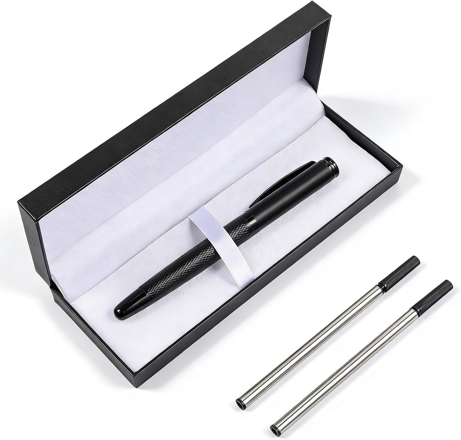 3-Piece Rollerball Pen Set Matte Black Fine Tip Smooth Writing Gift Box