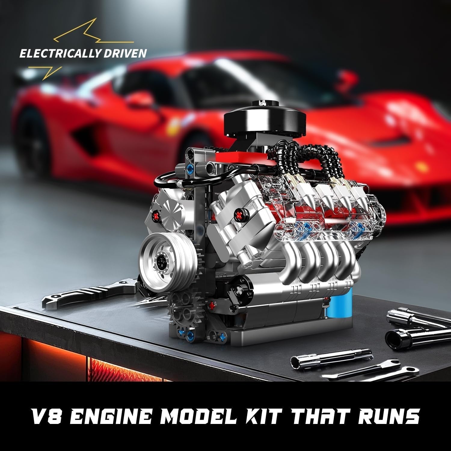 Realistic DIY V8 Engine Model Kit - 487pcs STEM Toy, Moving Parts, Kids & Adults