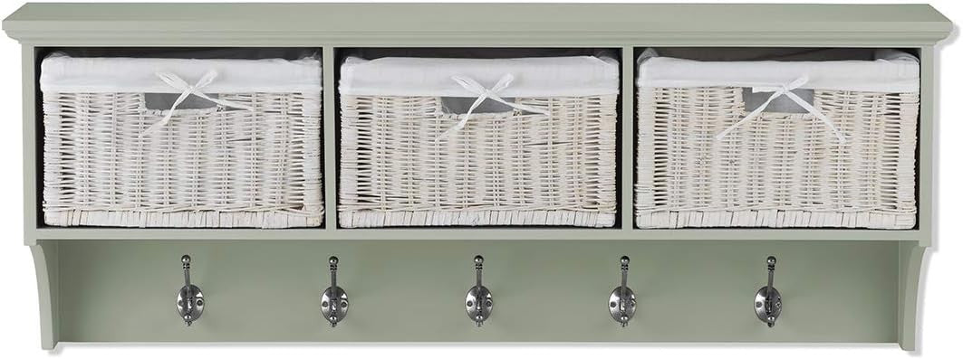 Tetbury Wall Mounted Coat Rack with 3 Storage Baskets | Hanging Shelf 113cm Wide