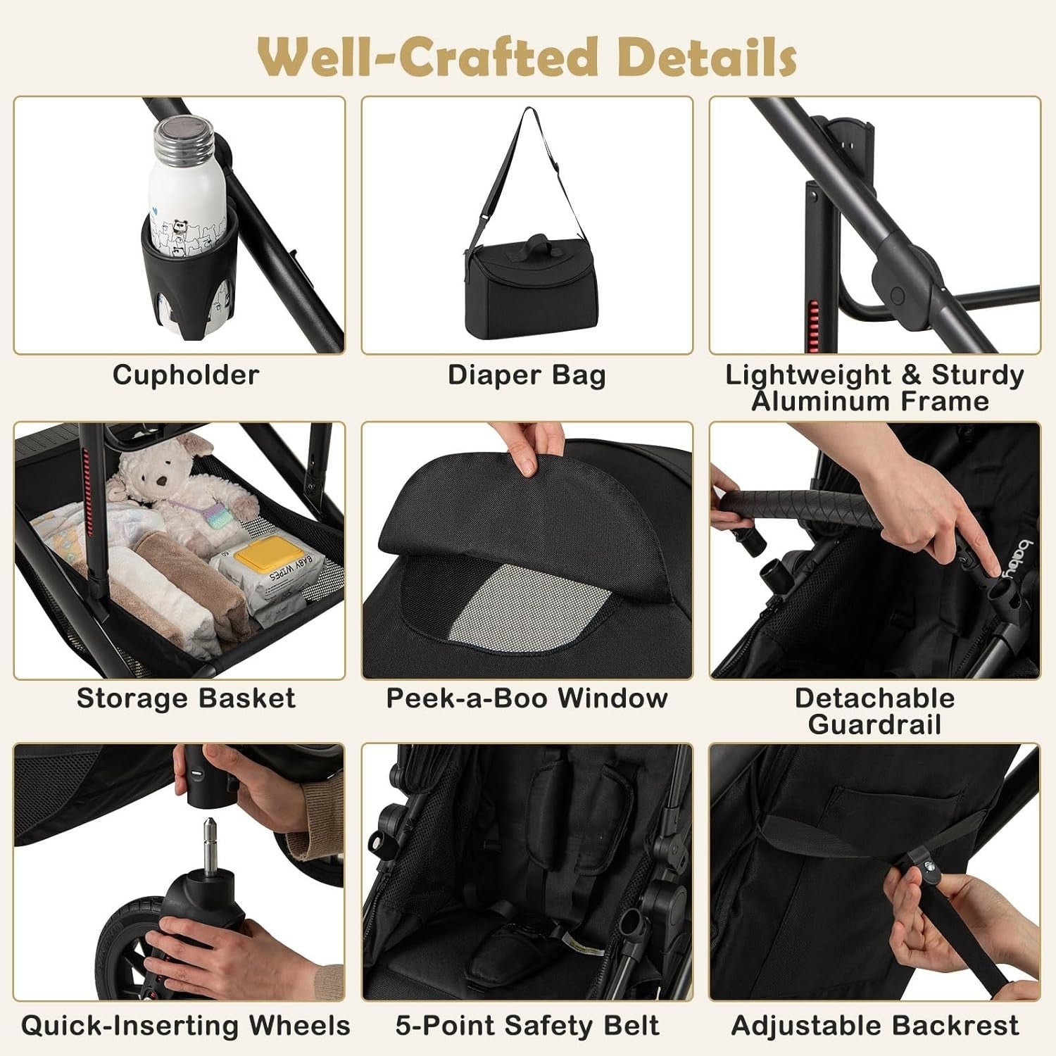 3in1 Baby Stroller Travel System Foldable Pushchair Reversible Seat Bassinet