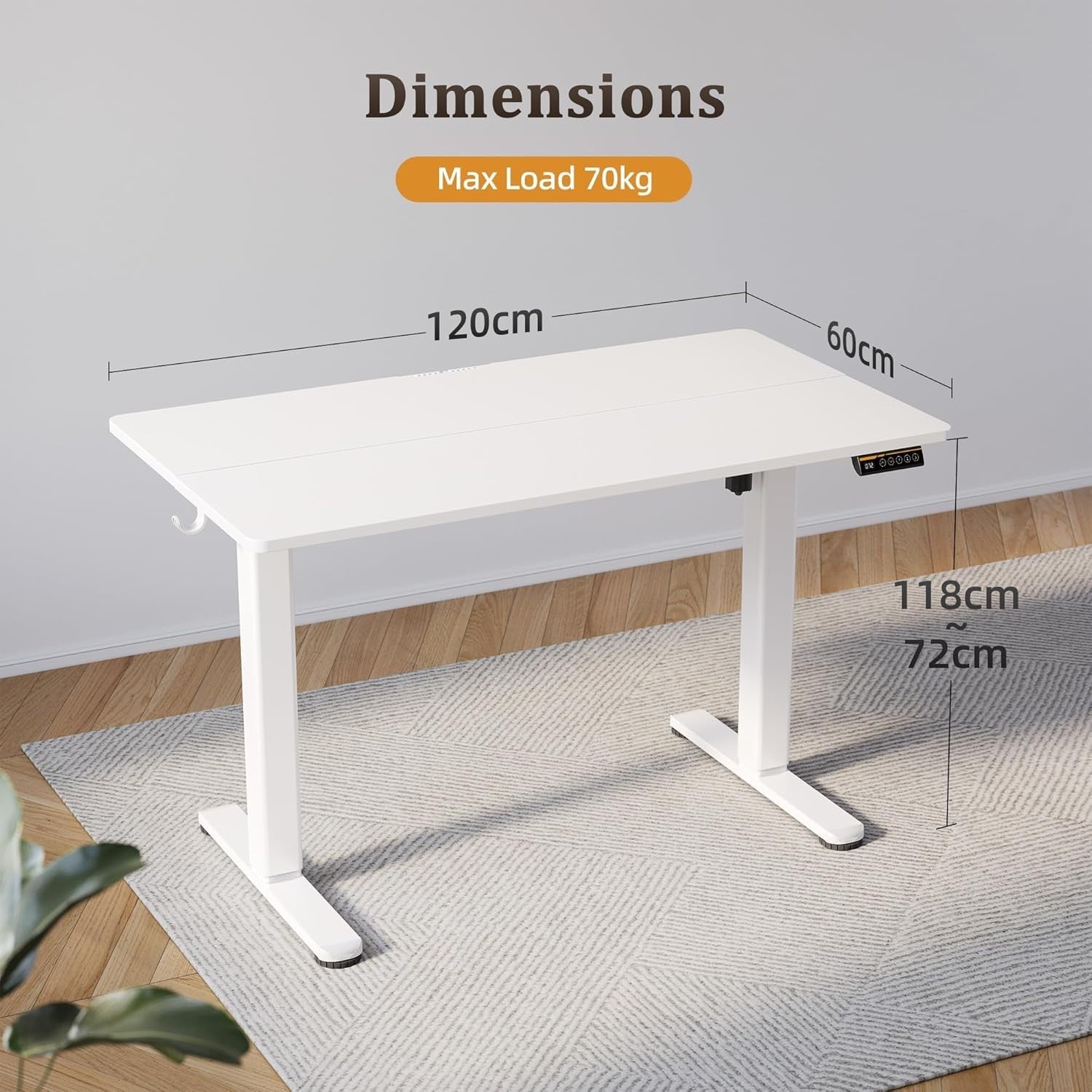 White Electric Standing Desk 120x60cm Adjustable Sit Stand Office Table