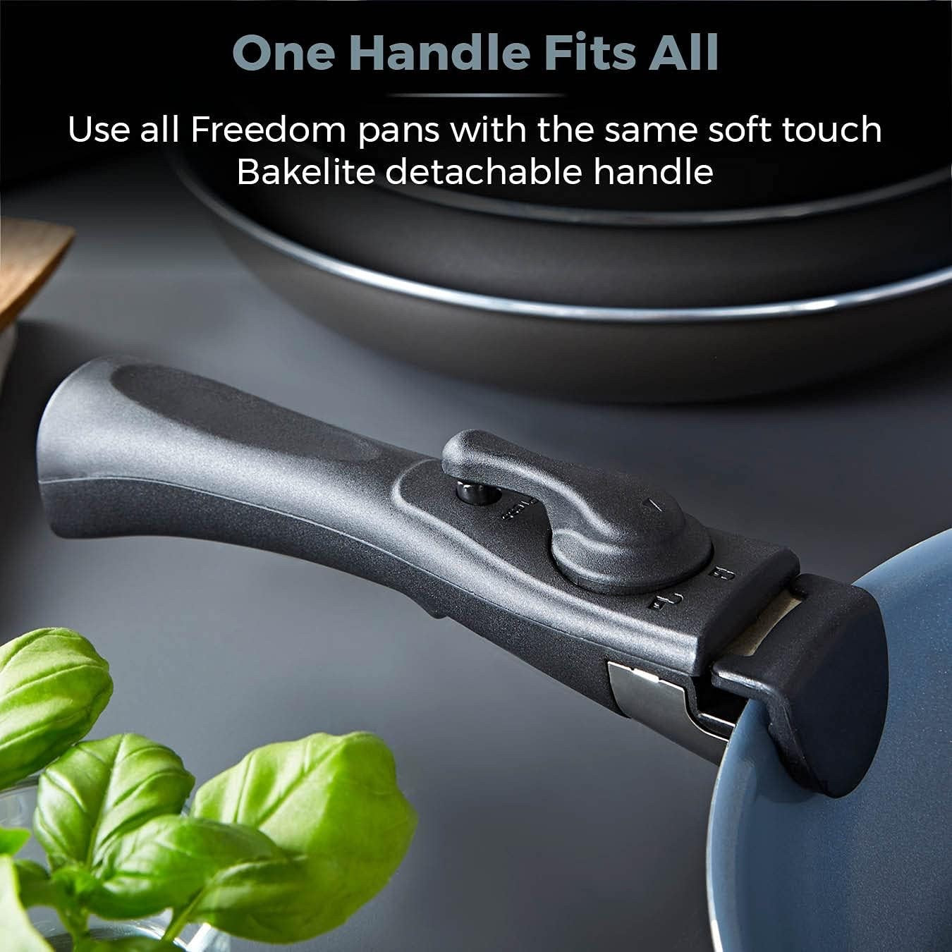 3Pcs Grey Ceramic Non Stick Frying Pan Set – 24 & 28cm with Detachable Handle