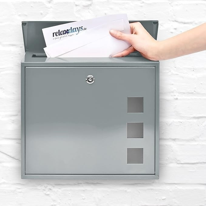 Wall Mounted Lockable Mailbox Silver Metal Letterbox Weatherproof & Secure