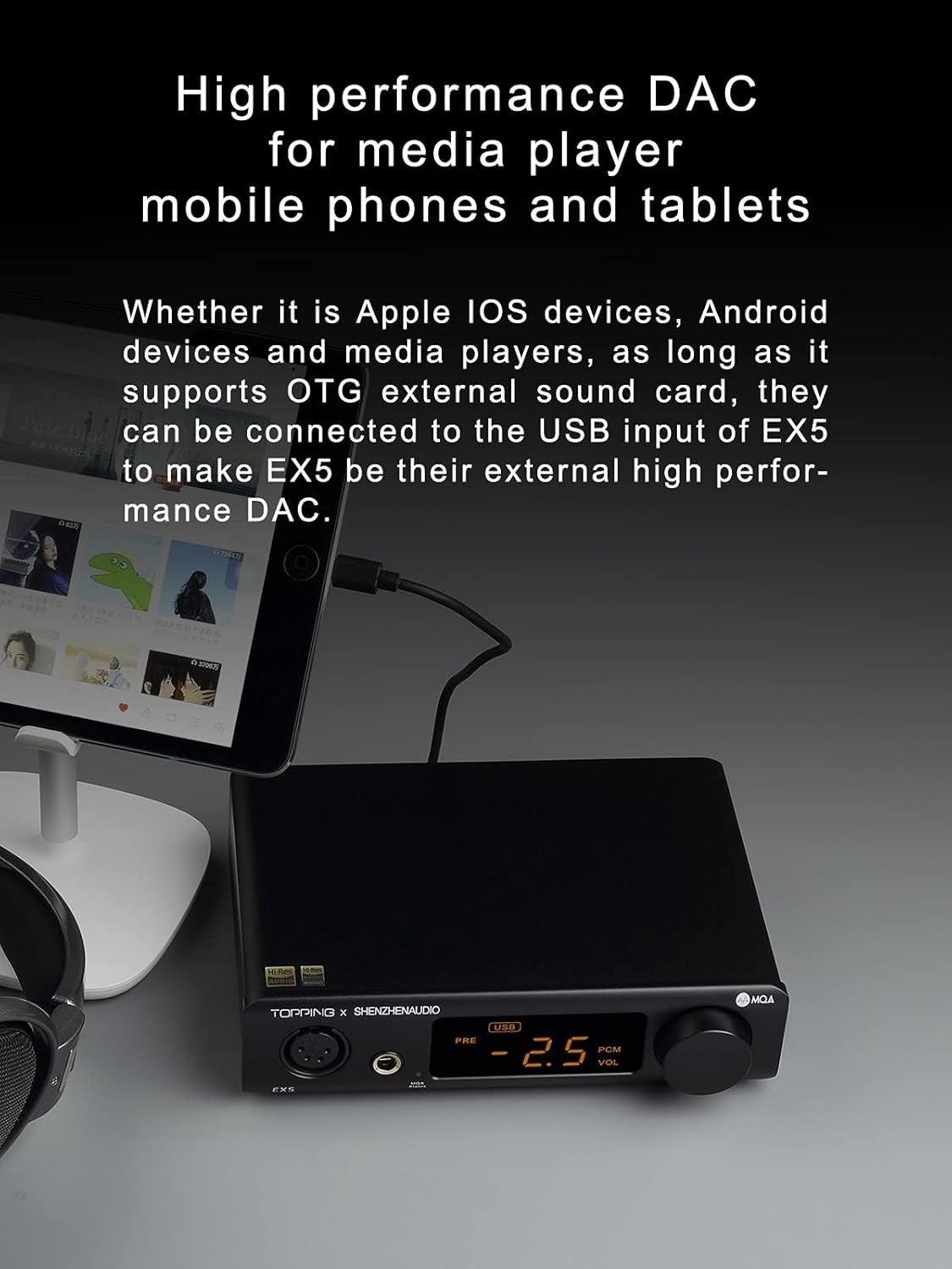 EX5 MQA Dual DAC HiFi Decoder Headphone Amp USB Bluetooth DSD PCM