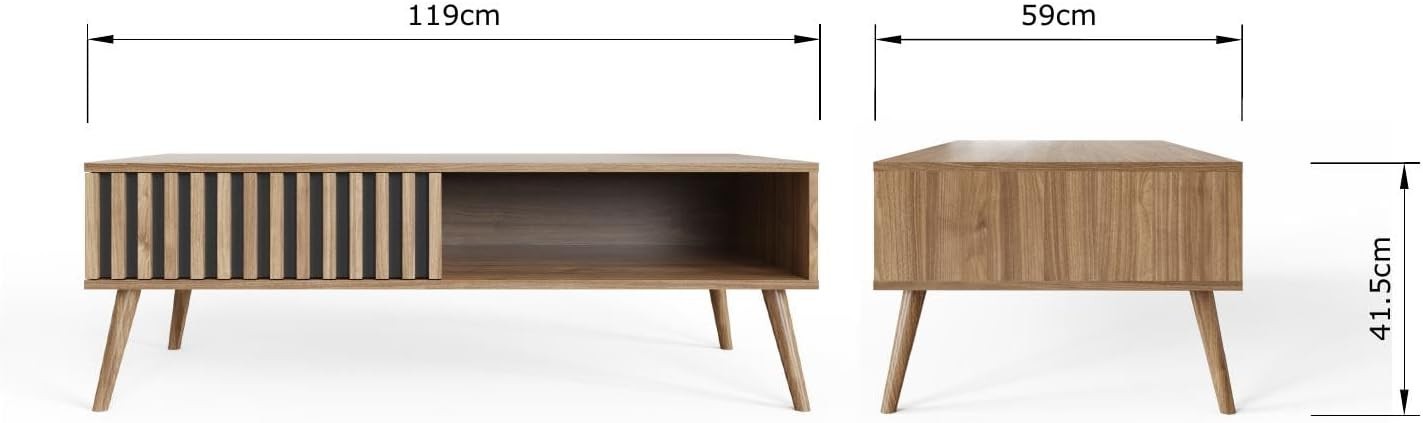Modern Oak Coffee Table with Drawer & Shelf | Living Room Storage Display 119cm