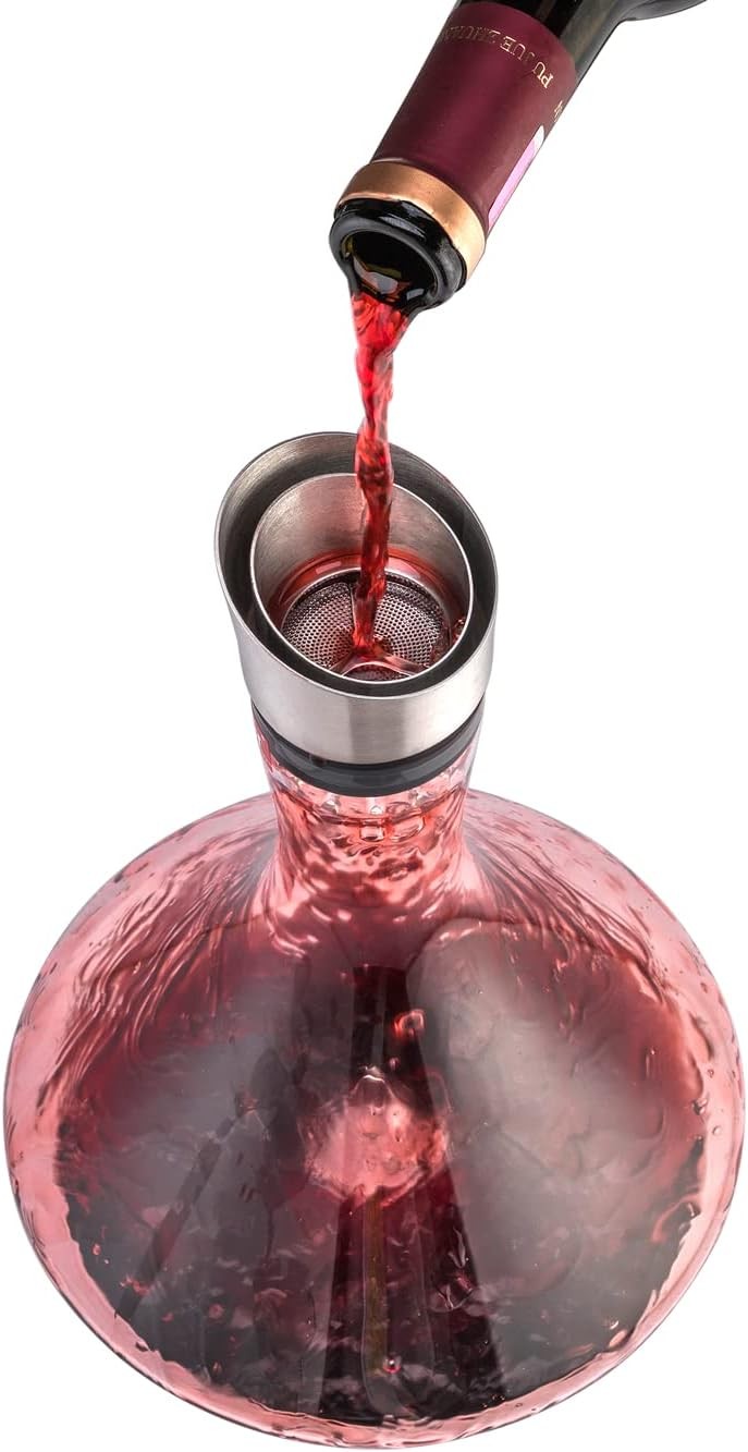 Wine Decanter 1.2L Crystal Glass with Built-In Aerator Stainless Pourer Gift