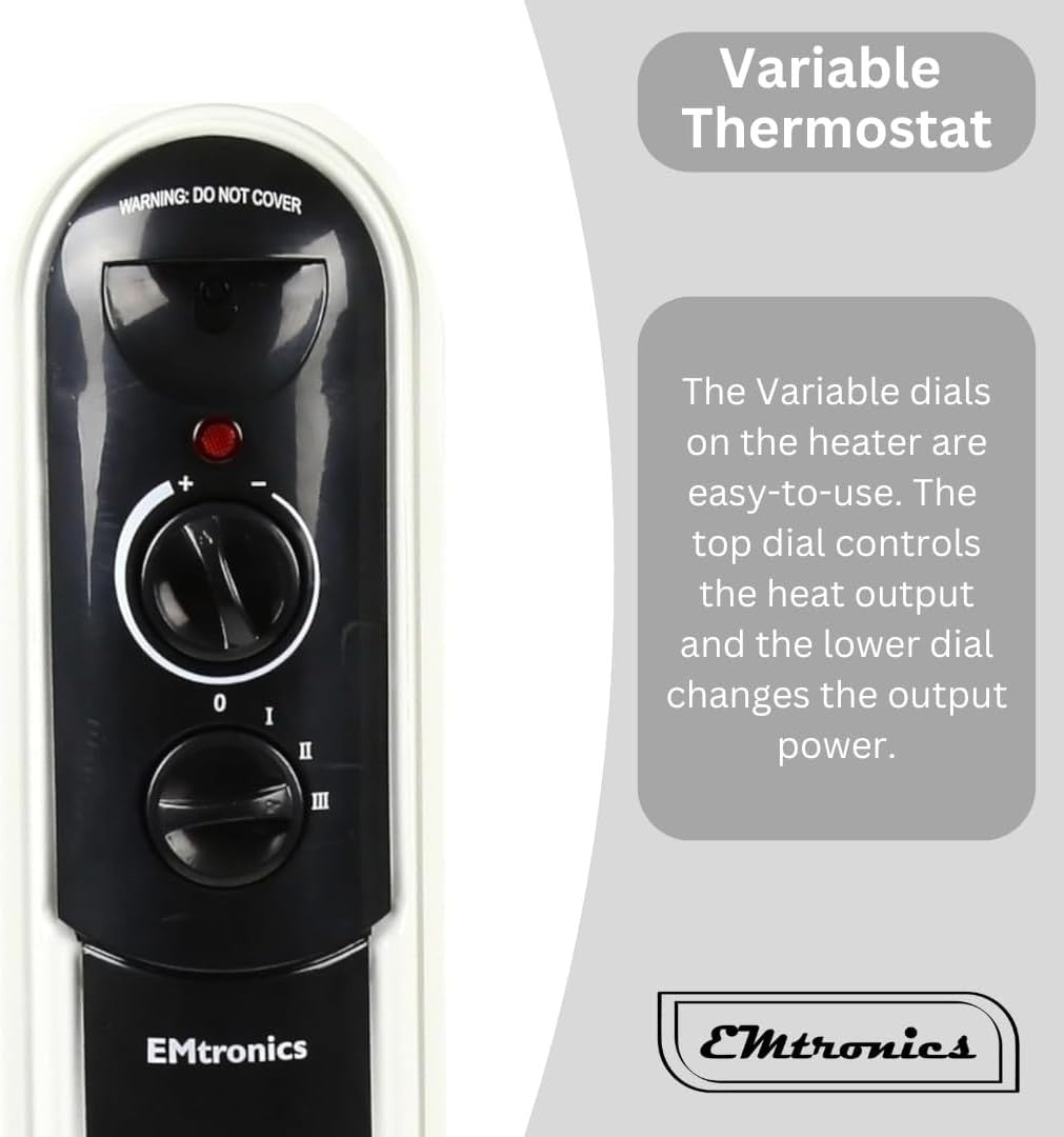 2000W Portable Oil-Filled Heater 9 Fin Adjustable Thermostat 20sqm