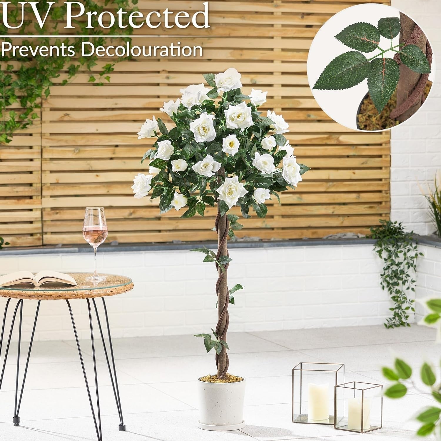 4ft Artificial Cream Rose Trees 2-Pack Twisted Trunk Potted Indoor Outdoor Decor