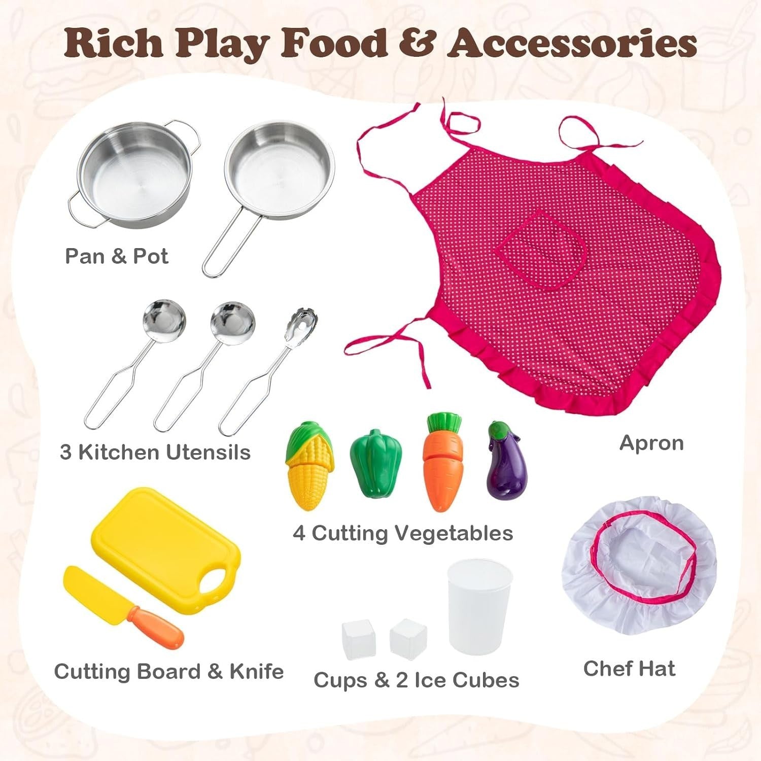 Kids Corner Play Kitchen Wooden Toy Set Lights Sounds Water Ice Maker