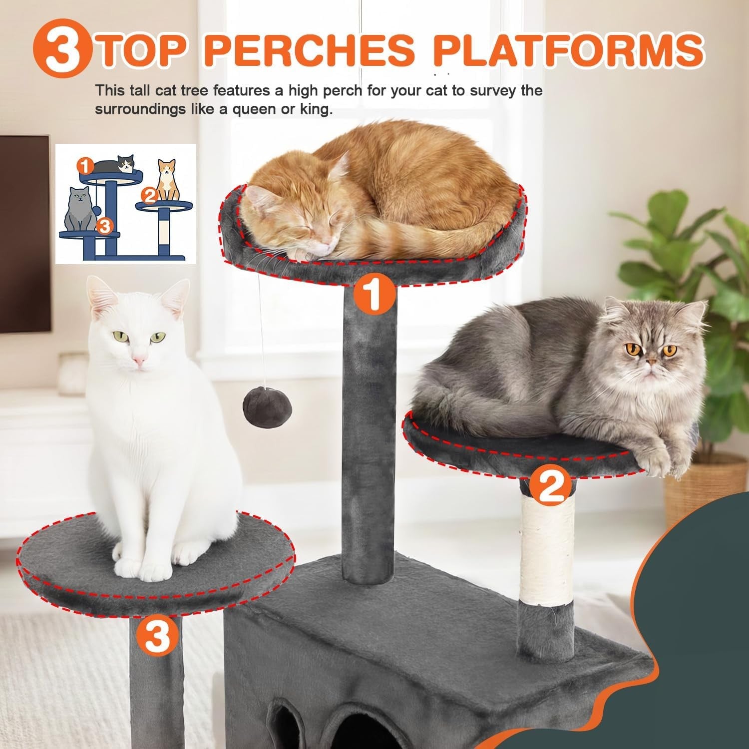 Light Grey Cat Tree Tower 139cm Multi Level with Condo Scratching Posts