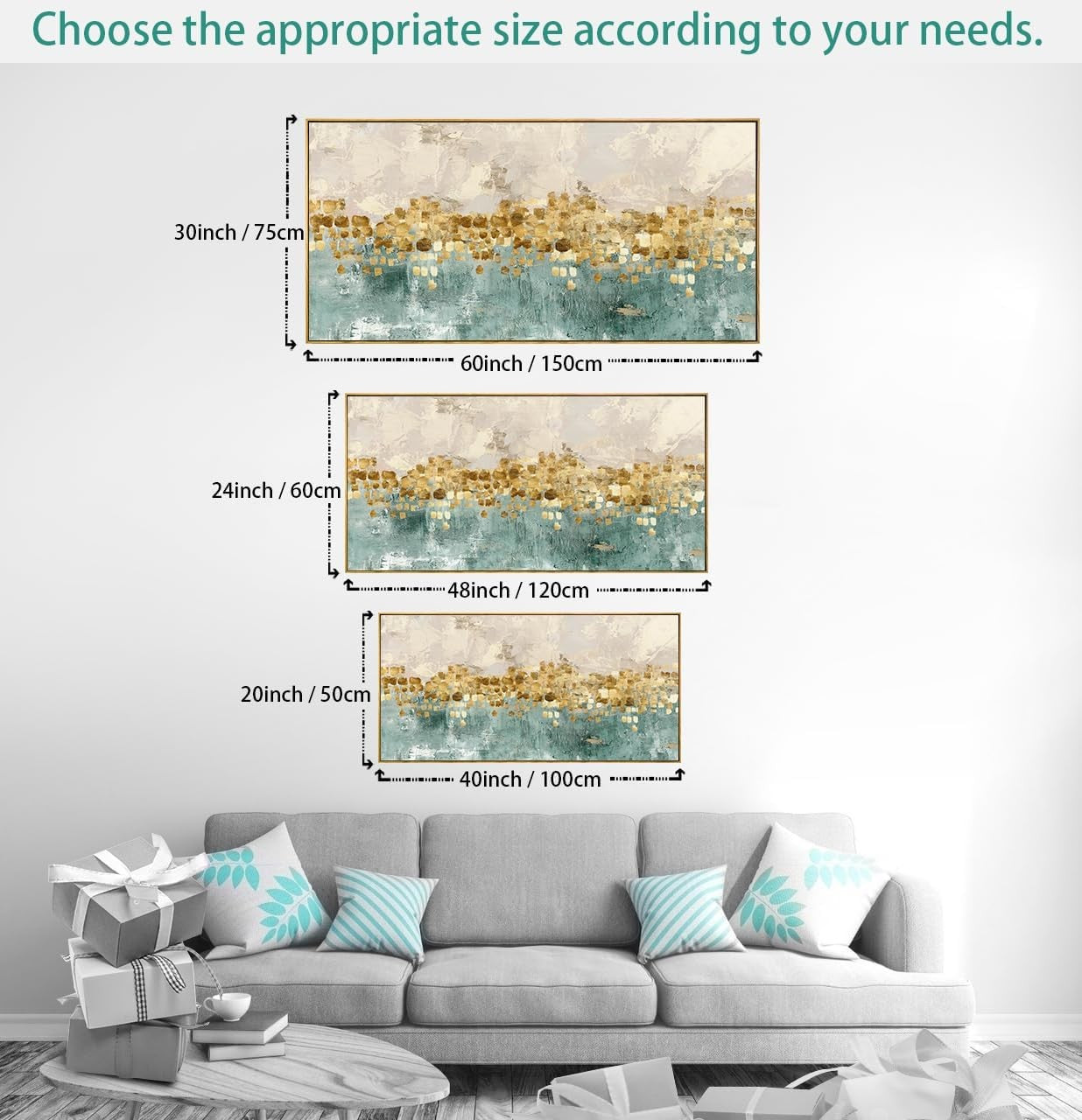 Abstract Wall Art Canvas – Large Blue Yellow Modern Wall Decor 24x48in