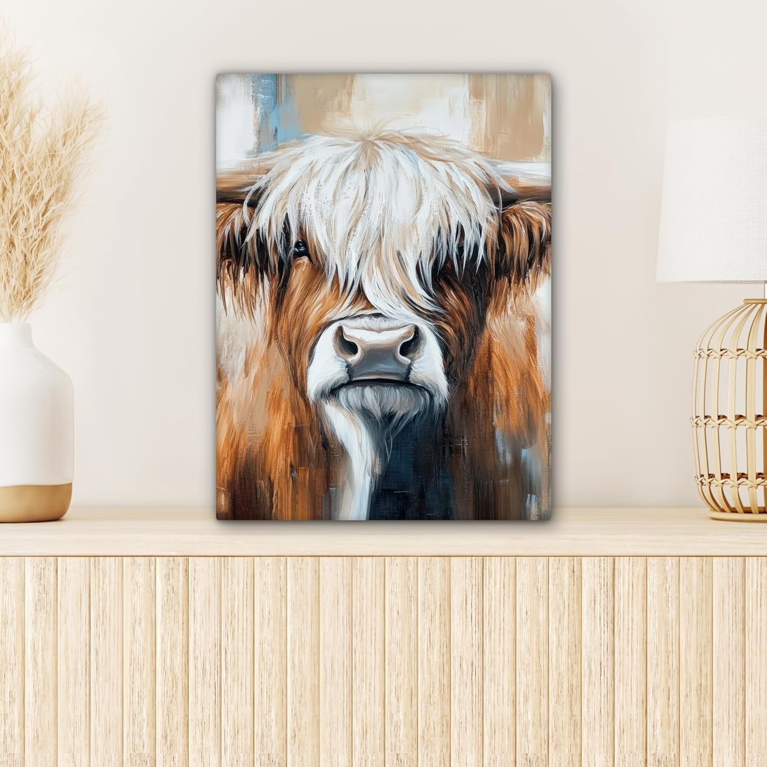 Highland Cow Canvas Wall Art 30x40cm Framed Rustic Decor