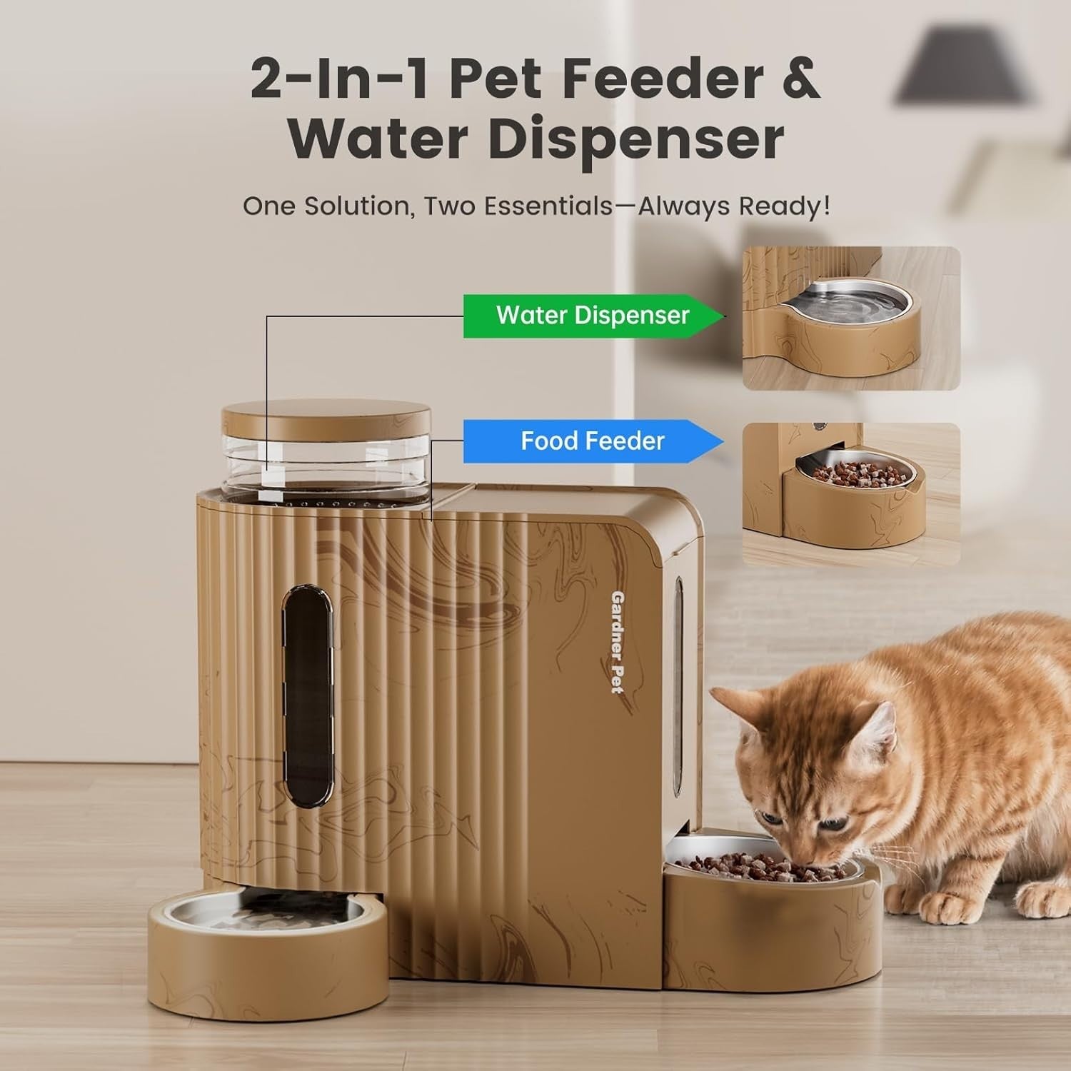 Automatic Pet Food Water Station 3L Gravity Feeder Stainless Bowl