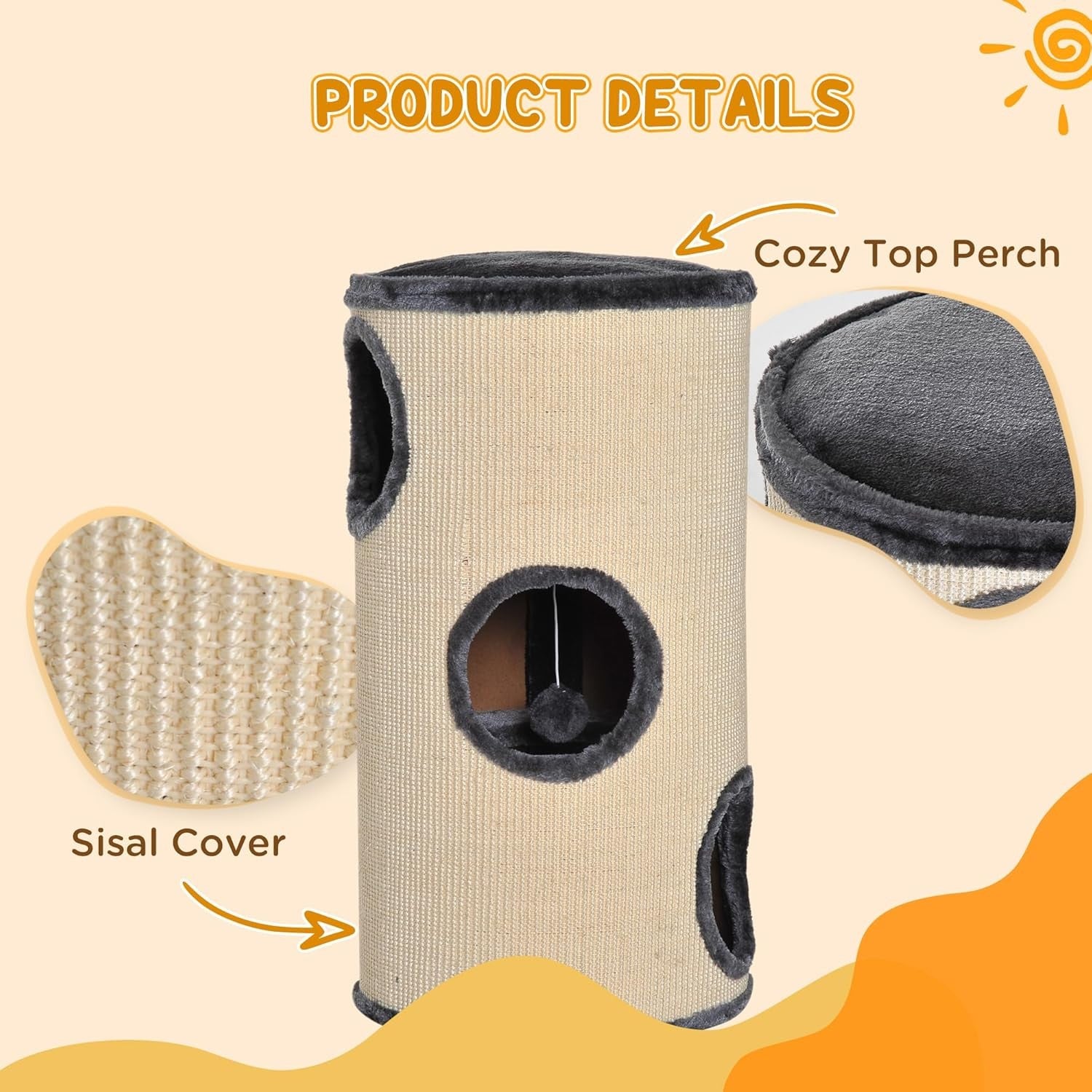 70cm Cat Scratching Post Barrel Condo Sisal Activity Tower Indoor
