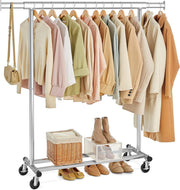 Heavy Duty Clothes Rack 100KG Extendable Rail Silver Wheels