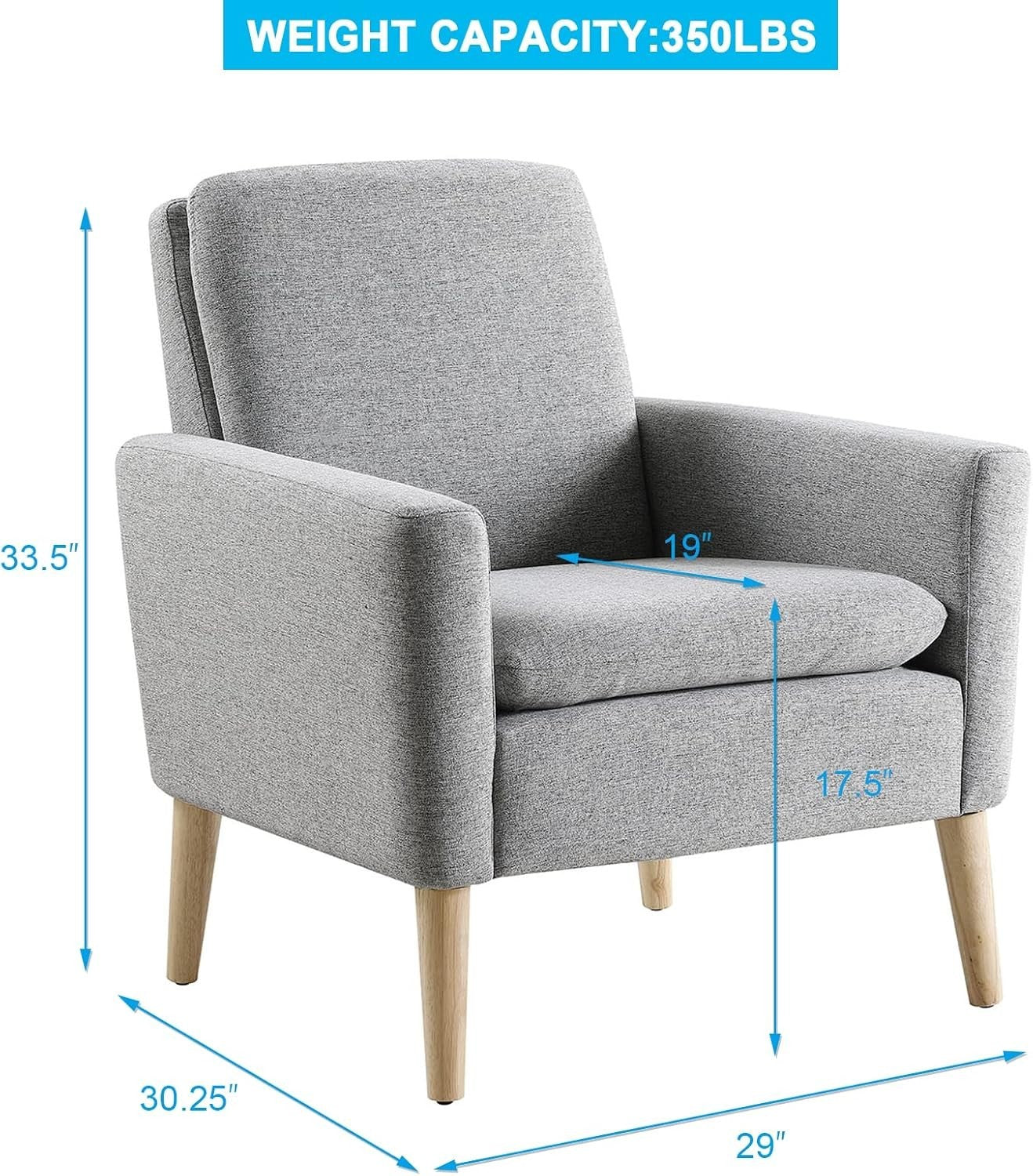Grey Linen Accent Armchair Comfy Lounge Chair for Bedroom Office Home
