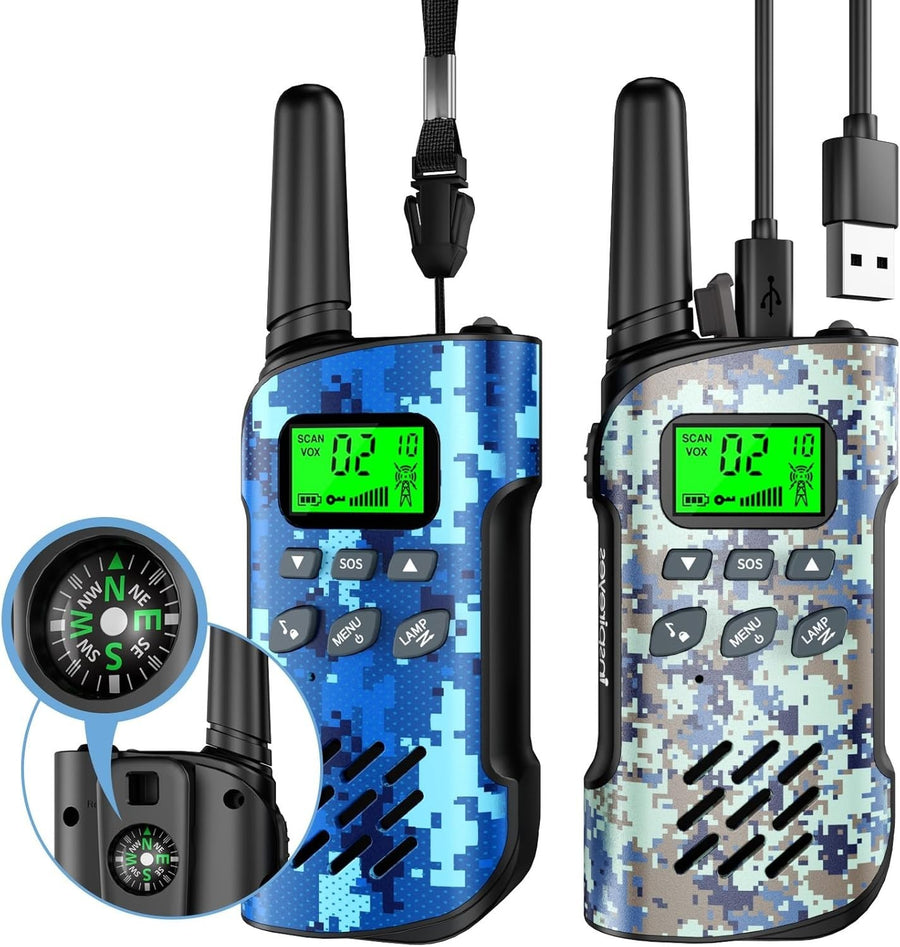 Kids Rechargeable Walkie Talkies 2 Pack 22CH Long Range Compass VOX