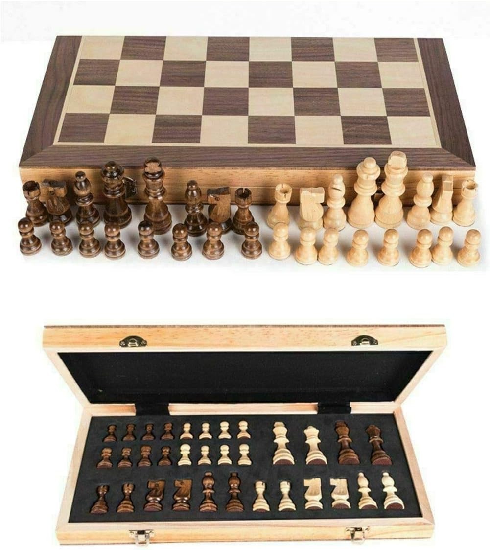 11.4" Magnetic Wooden Chess Set Folding Walnut Board Travel Game