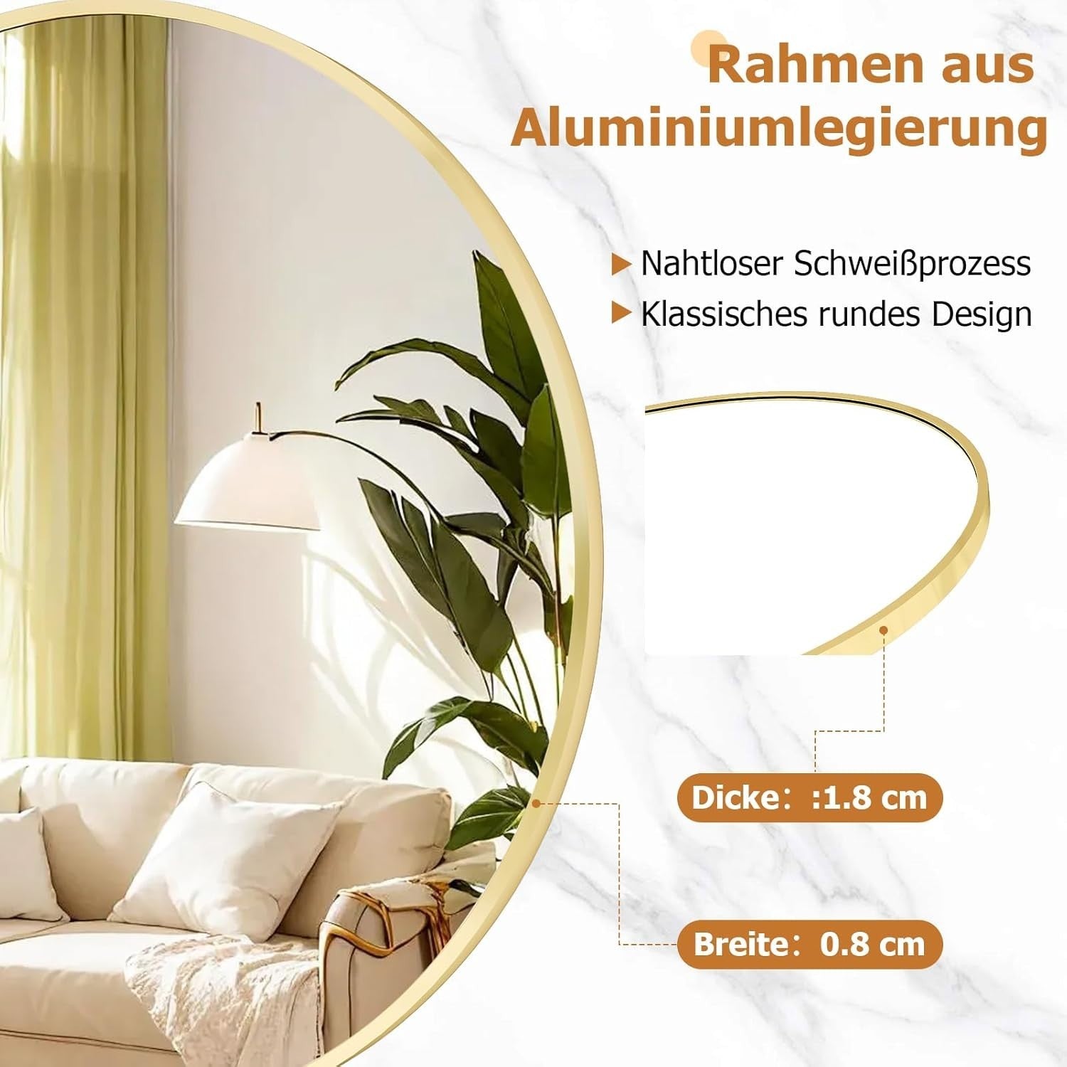 Large Round Wall Mirror 91cm Explosion-Proof Glass & Durable Frame
