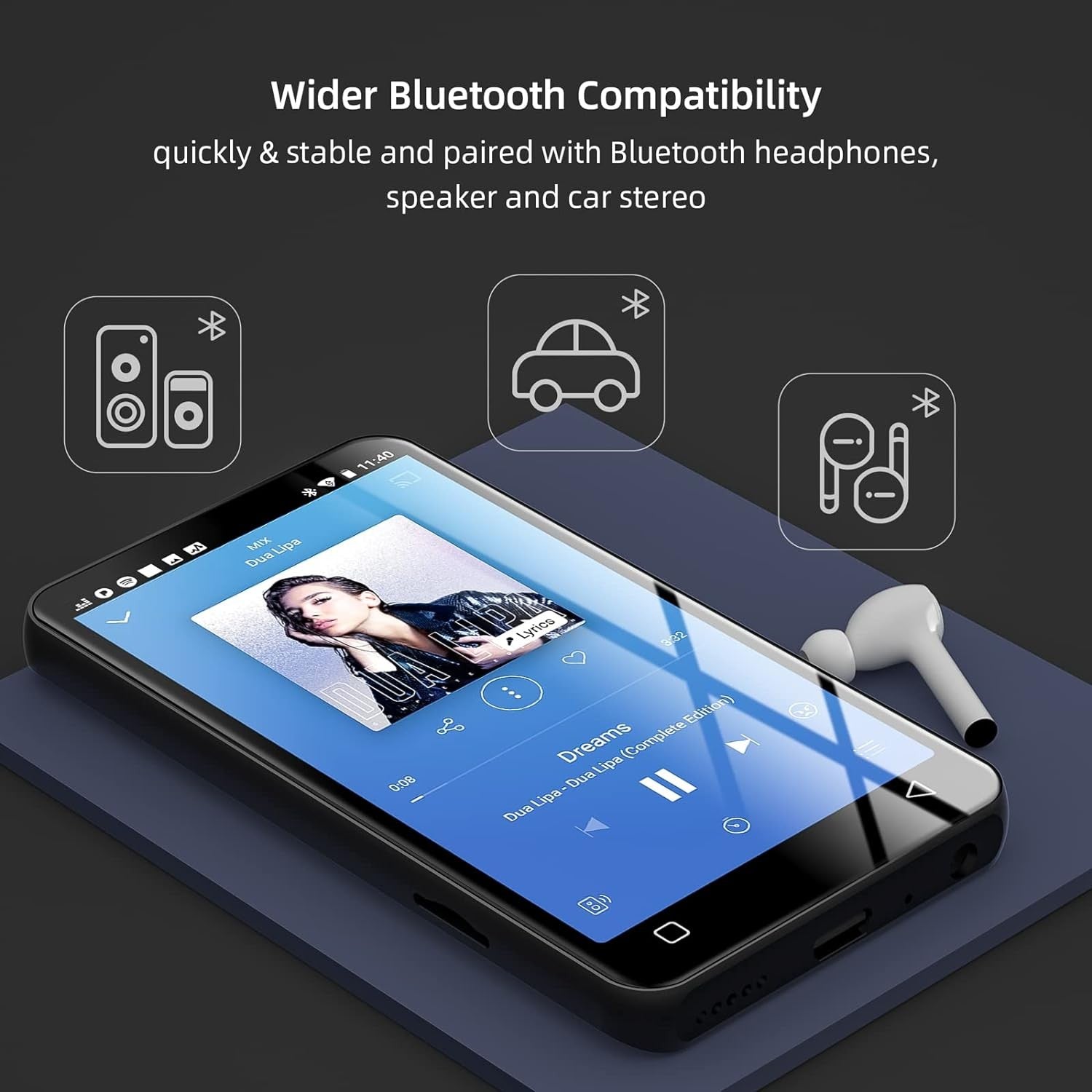 80GB MP3 Player Bluetooth WiFi 4" Touch Screen Spotify Kids