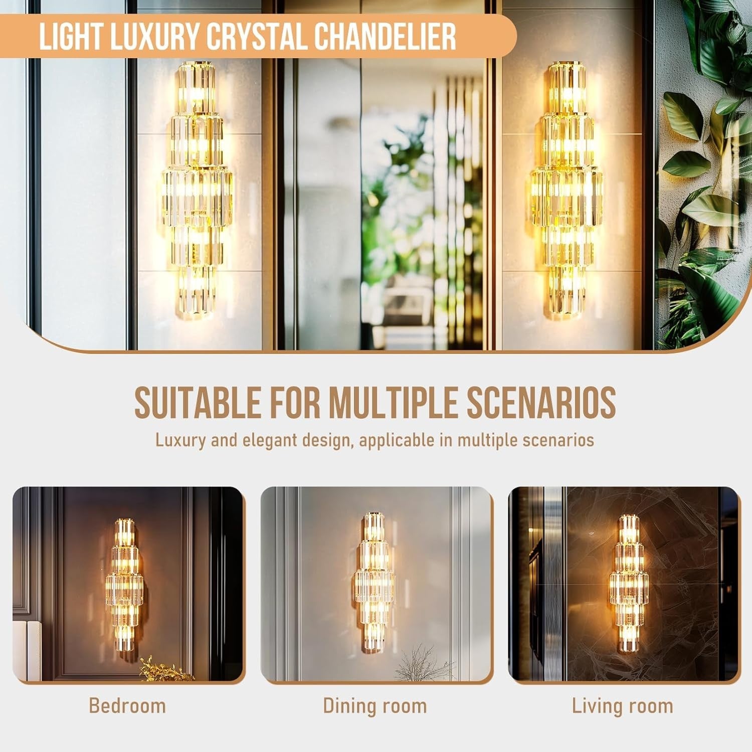 Luxury Crystal Wall Light 5 Bulb Gold Sconce Modern 80cm Hallway Lamp