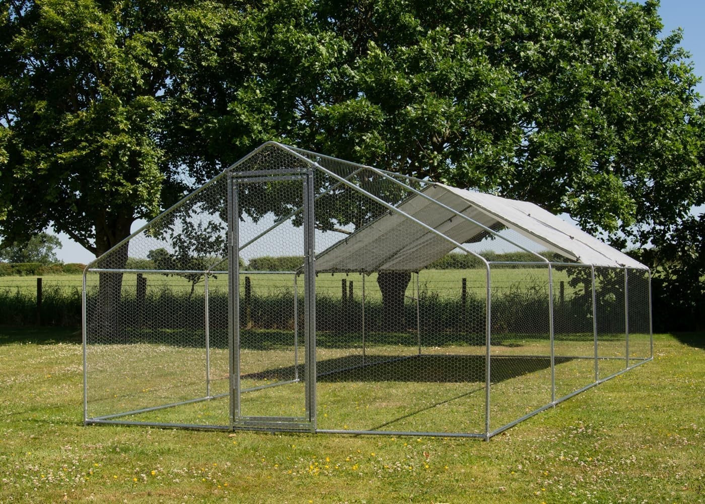 XXL Walk In Chicken Run Galvanised Steel Secure Small Gap Door 3x8m