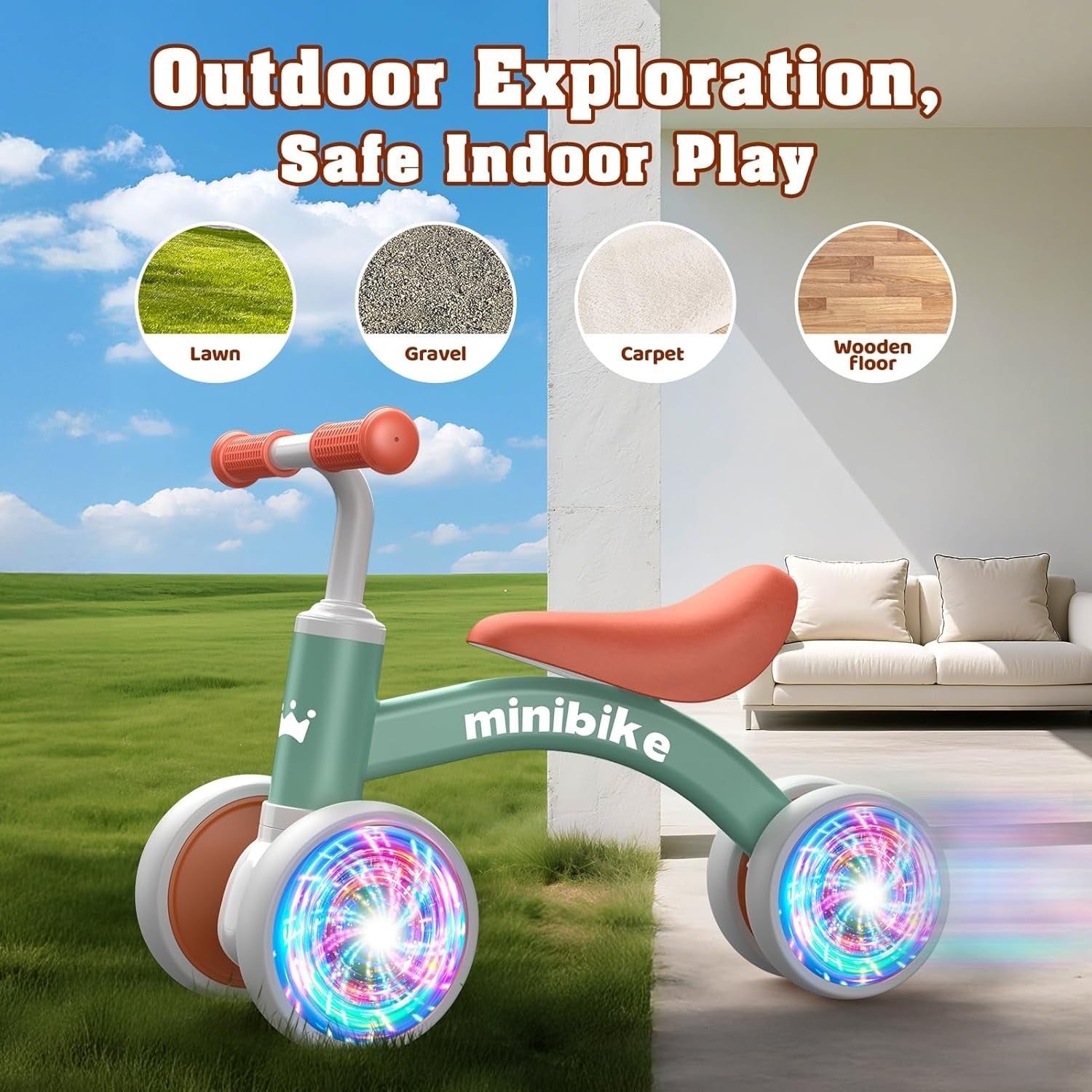 Baby Balance Bike LED Light Wheels Ride On Toy Boys Age 1-3 Years