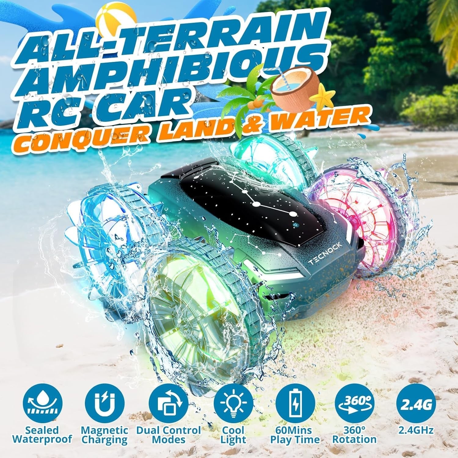 Amphibious 4WD Gesture RC Car Boat 60min Play Magnetic Charge Kids Gift