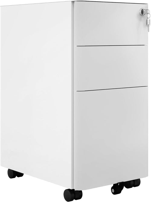 White Grey 3 Drawer Lockable Metal File Cabinet 30x45x61cm Slim