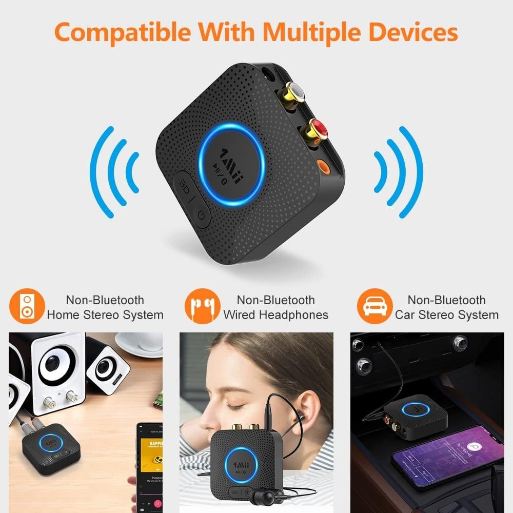 Bluetooth 5.1 Audio Receiver aptX HD 3D Surround RCA AUX Adapter 15Hr