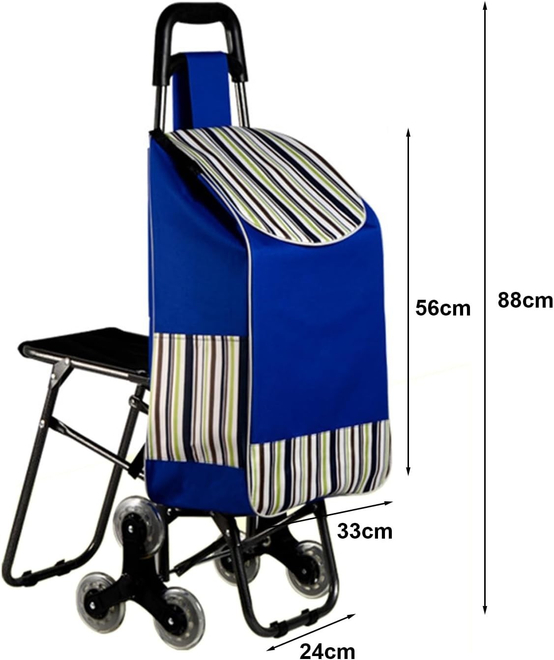 Stair Climber Shopping Trolley with Seat Triple Wheels Heavy Duty Blue