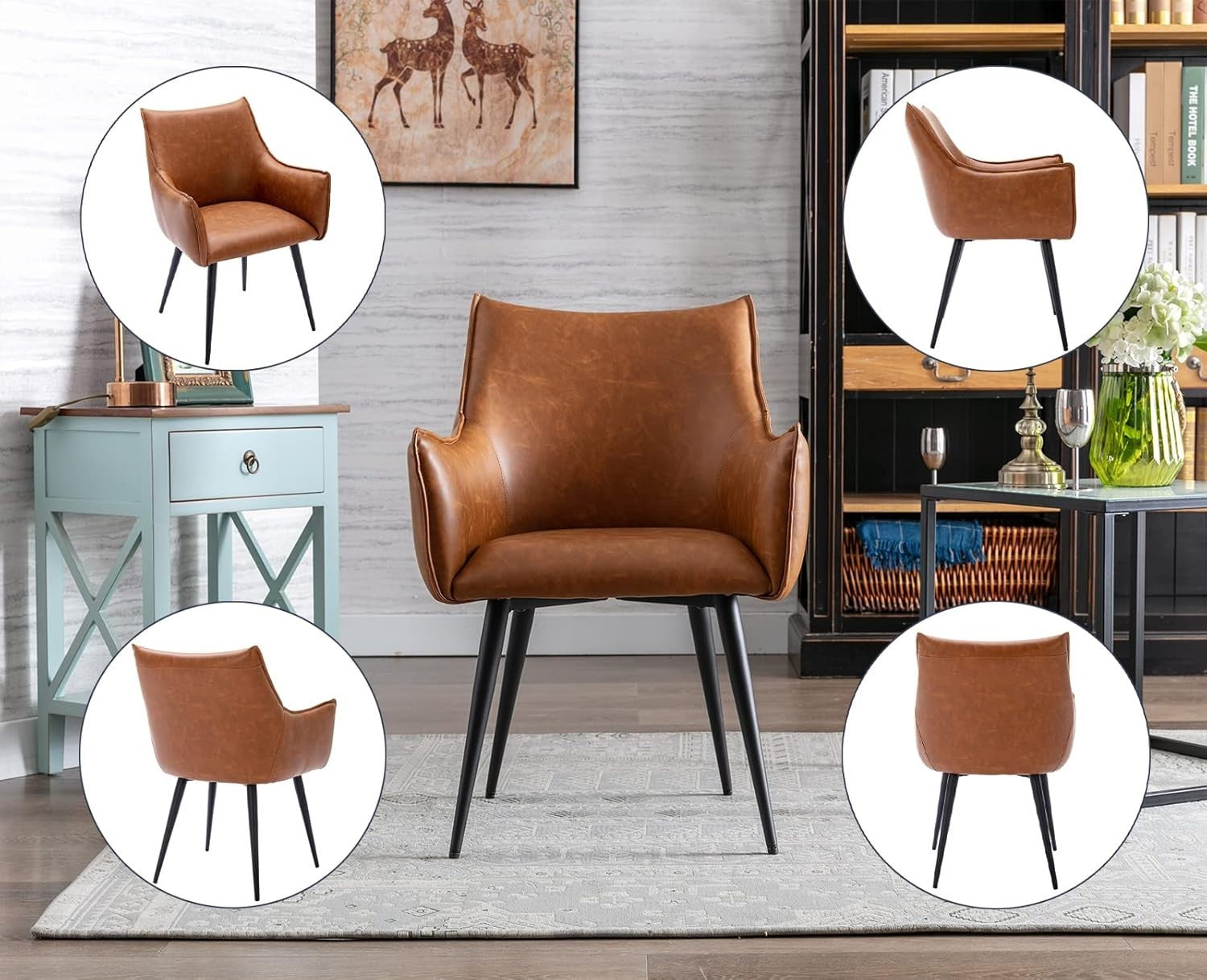 Set of 2 PU Leather Armchairs Retro Dining Lounge Tub Chairs Metal Legs