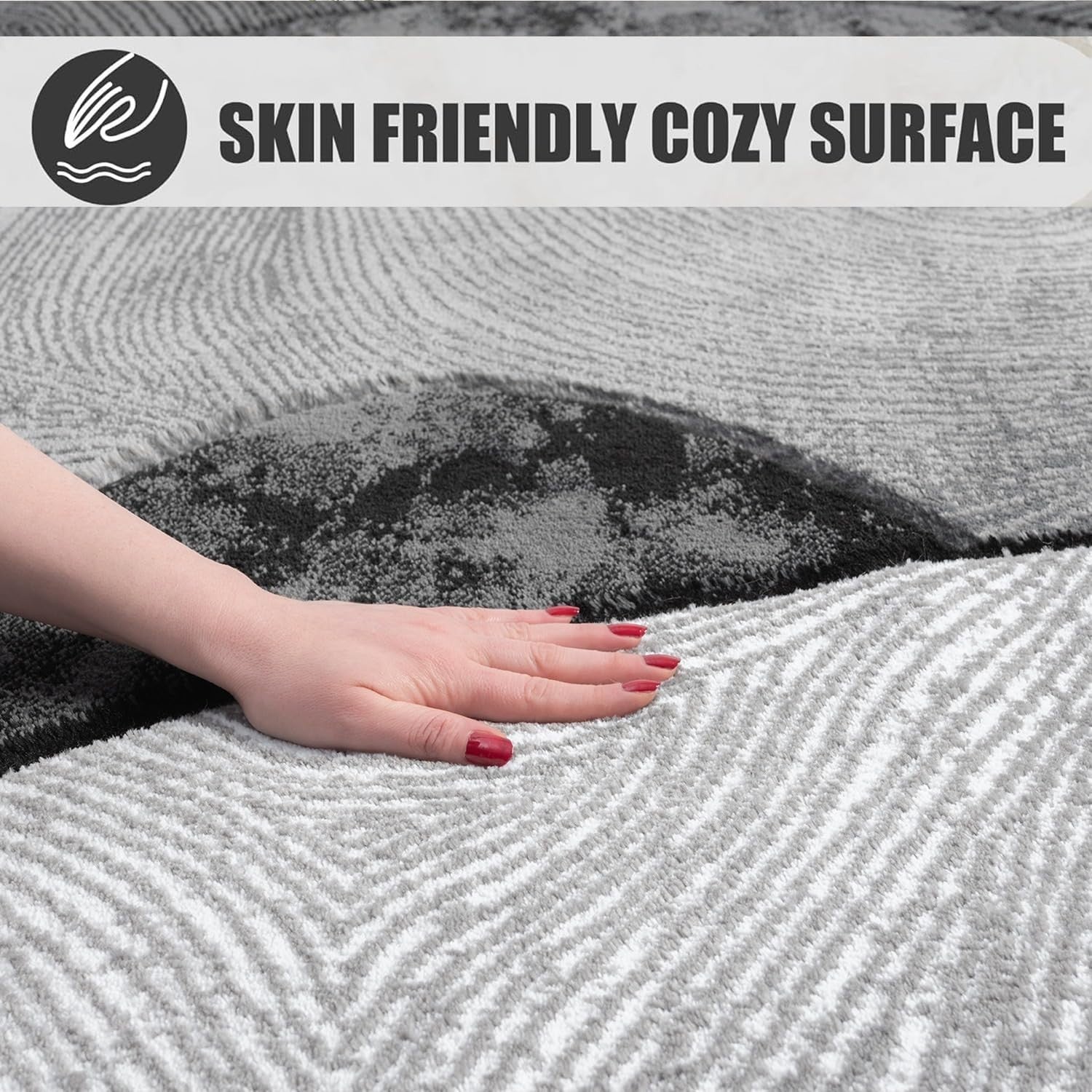 Grey Runner Rug 80x150cm Soft Thick Pile Anti Slip Abstract Hallway Carpet