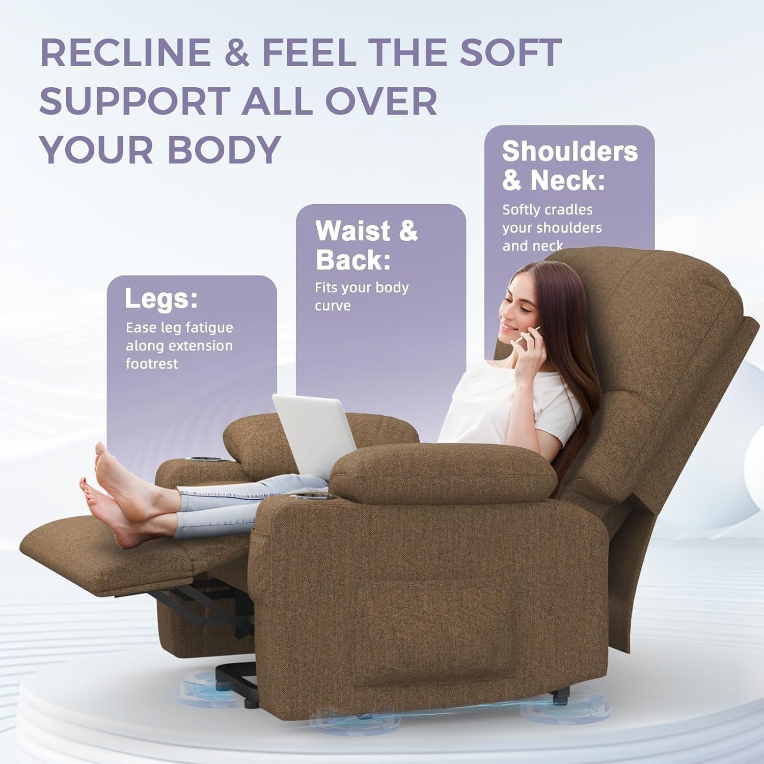 Electric Recliner Chair Massage Heat Oversized w/ Footrest USB Type-C Cup Holder