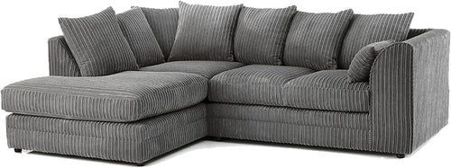 4 Seater Grey Jumbo Cord Scatter Back Left Hand Corner Sofa with Deep Seats