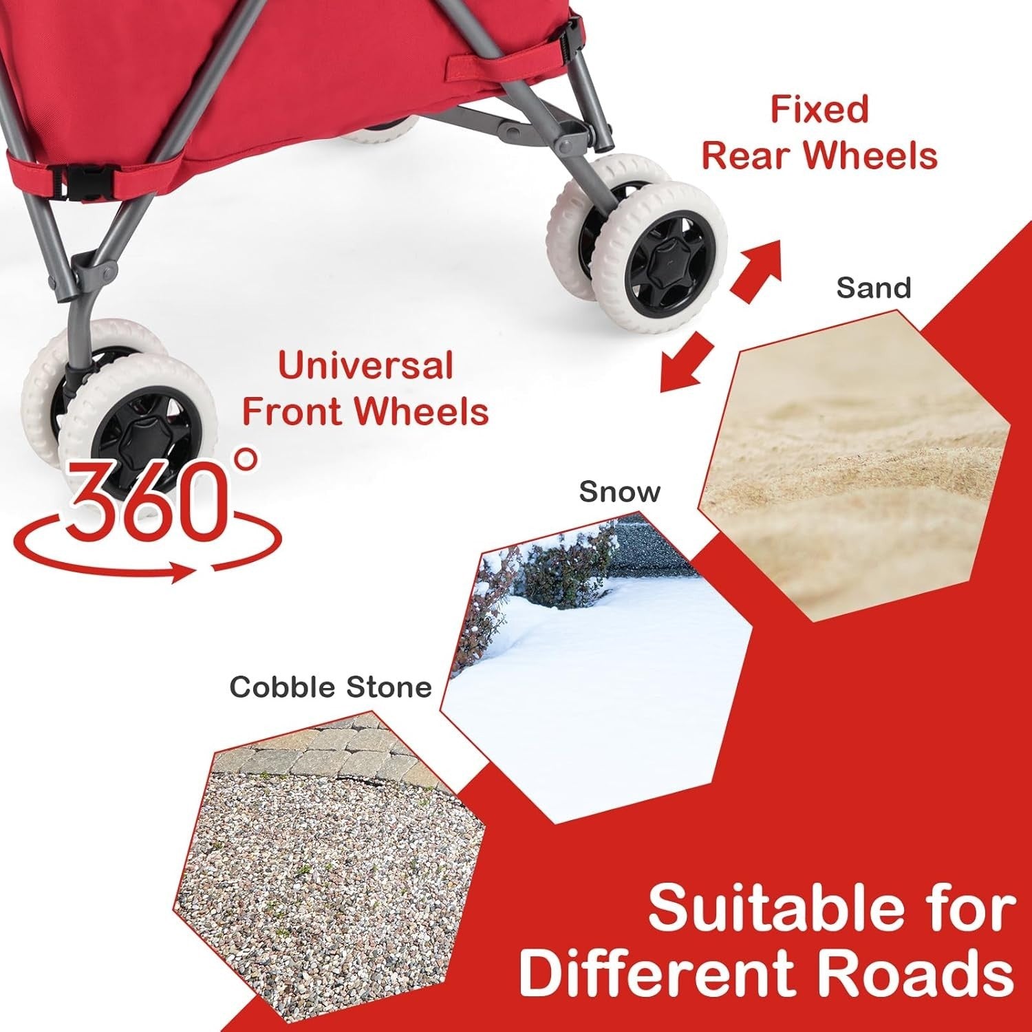 90L Folding Shopping Trolley 8 Wheels Large Push Cart Waterproof Red