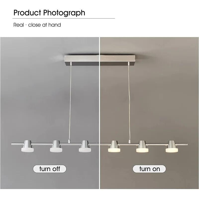 Modern 6-Light LED Pendant Chandelier Remote Dimmable 110CM Chrome Bar