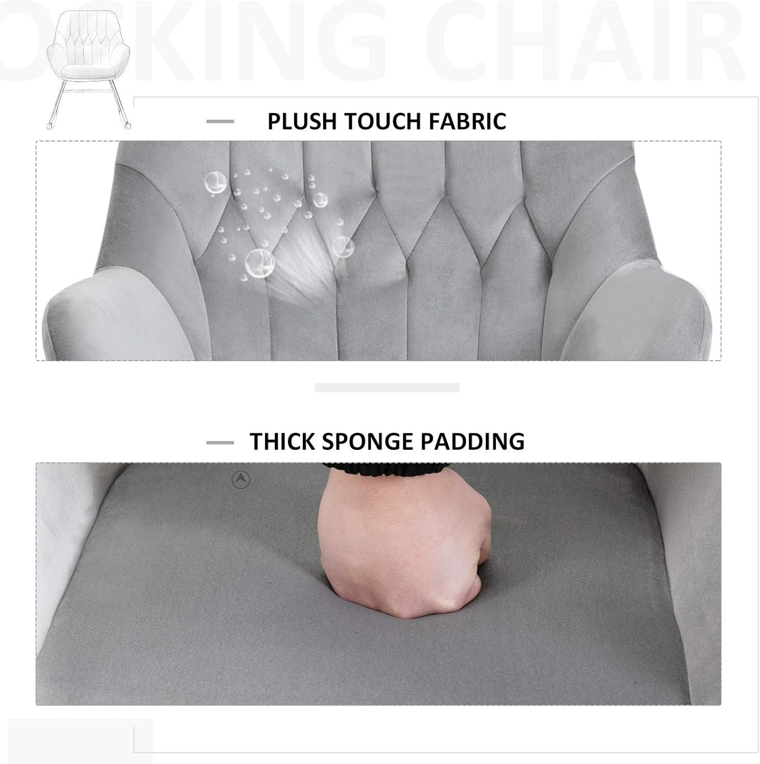 Modern Rocking Chair with Soft Padded Seat & Steel Frame – Cozy Accent Seat