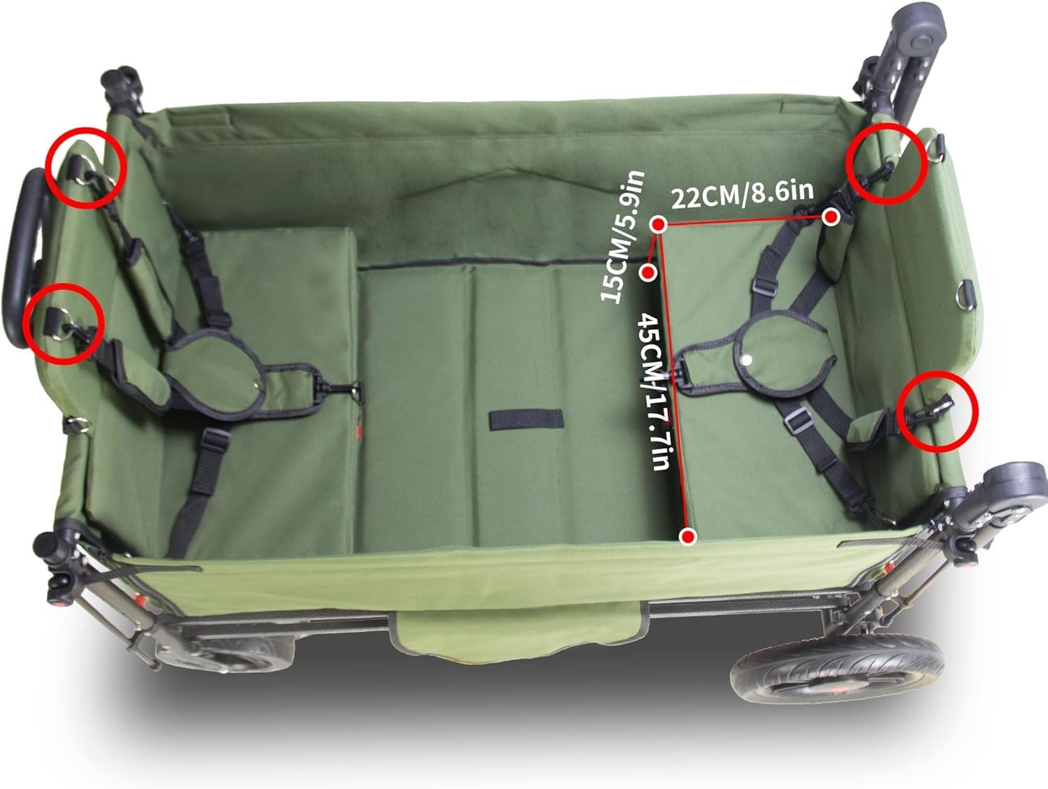Side-Opening Folding Wagon 120kg Load w/ 2 Seats Canopy Big Wheels Brake Green