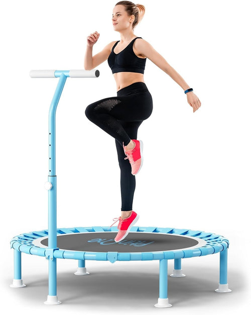 40” Folding Mini Trampoline Indoor Rebounder w T Handle Quiet 150KG