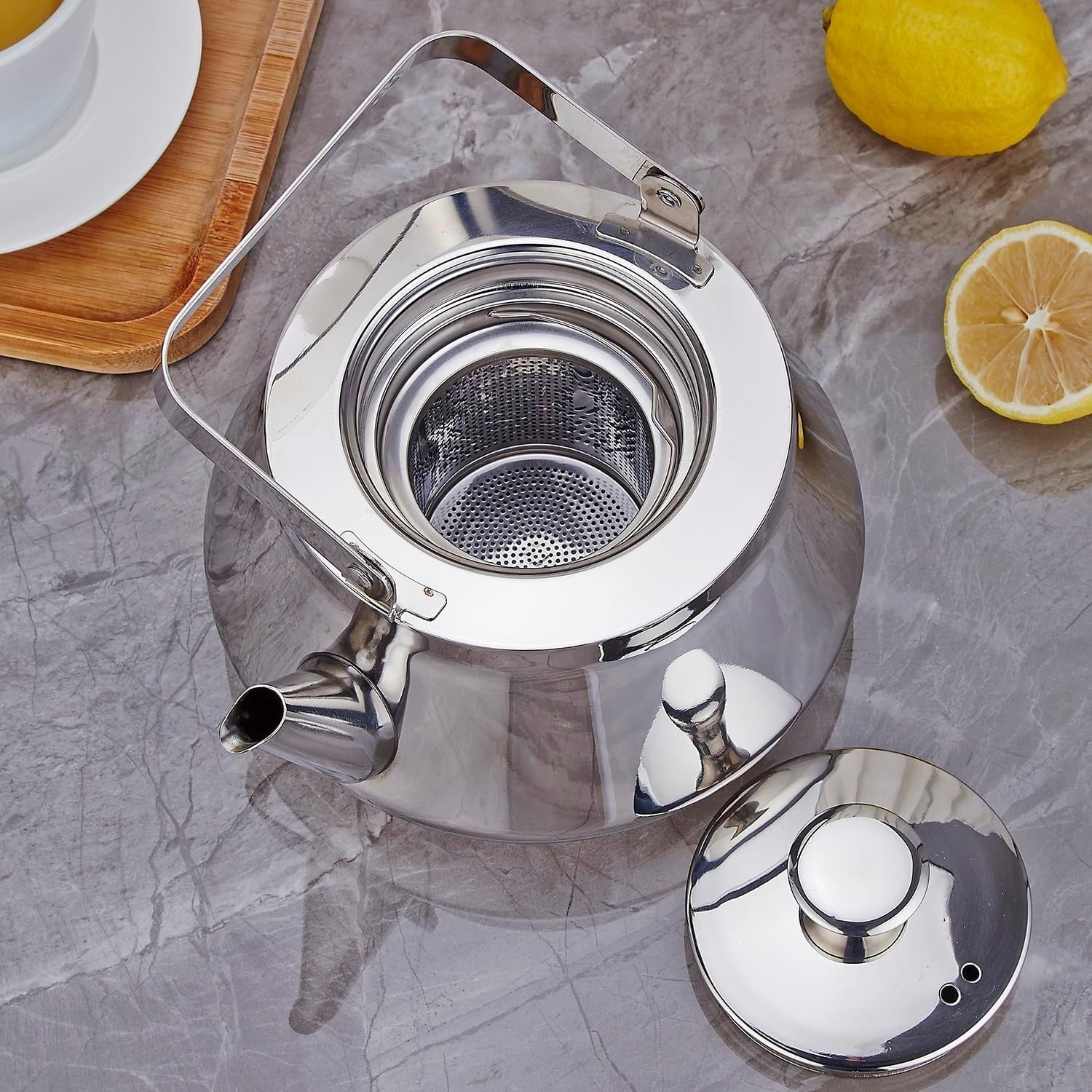 Stainless Steel Teapot 70oz 2L Tea Pot w/ Infuser Mirror Finish Silver