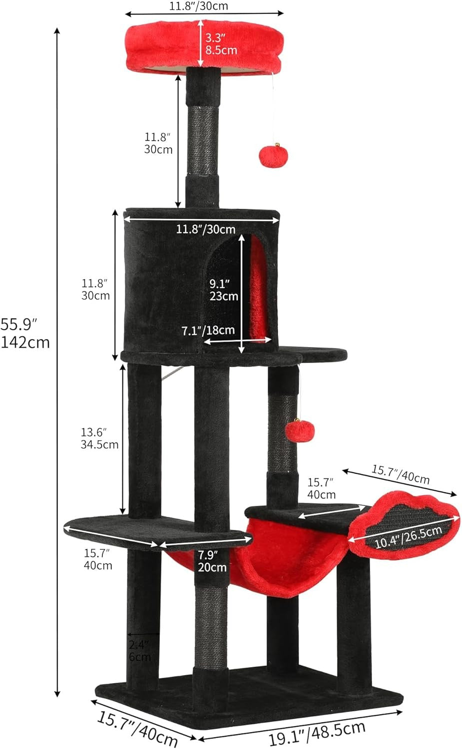 Cat Tree Tower 142cm Scratching Post Condo Hammock Apartment Friendly