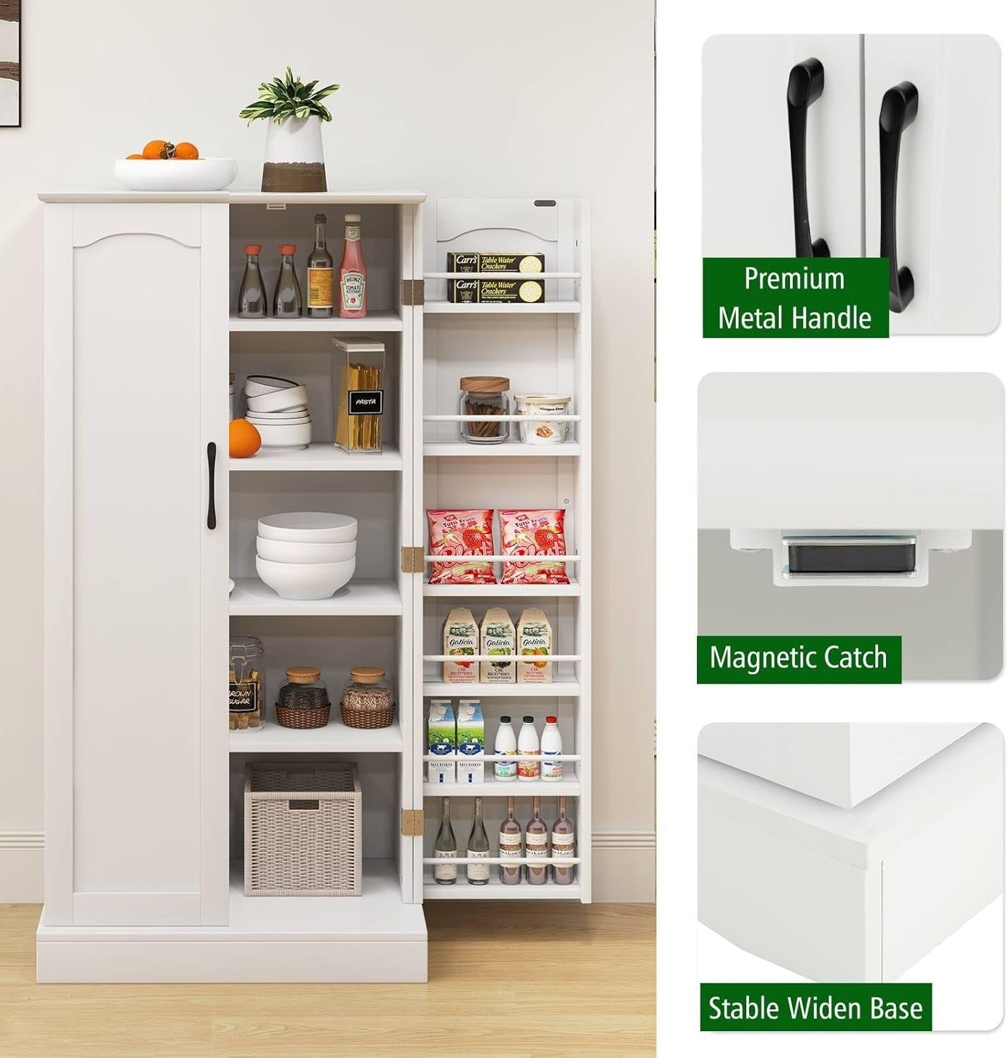 Kitchen Cupboard Pantry Cabinet with 17 Shelves & 2 Doors White