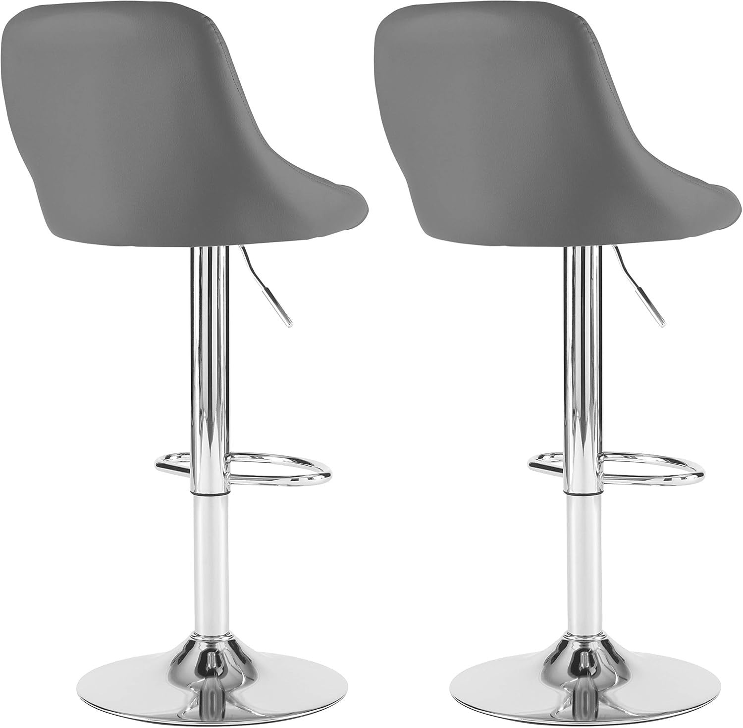 Dark Grey Faux Leather Adjustable Swivel Bar Stools Set of 2 Chrome