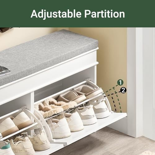 Compact Hallway Shoe Bench with Flip-Drawer Storage and Cushioned Seat White