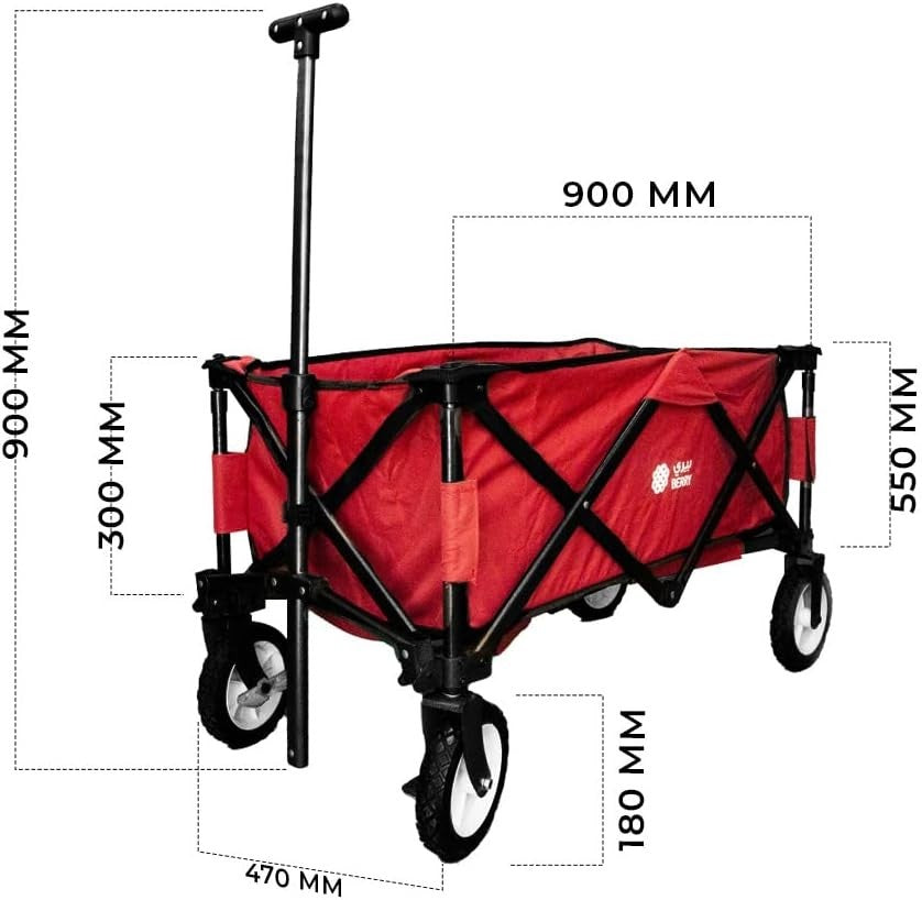 Red 80kg Folding Garden Trolley with Cover Collapsible Camping Beach Cart