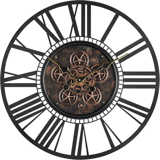24" Industrial Gear Wall Clock Roman Metal Vintage Steampunk Decor