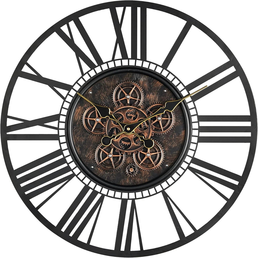 24" Industrial Gear Wall Clock Roman Metal Vintage Steampunk Decor