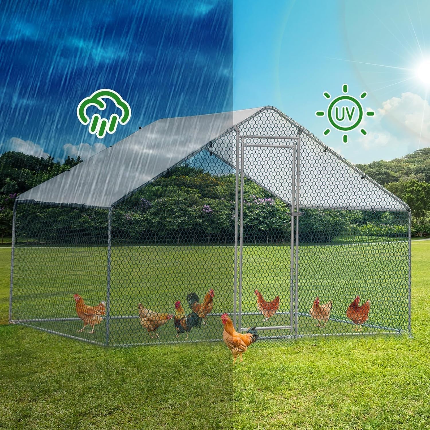 6.5x10FT Walk In Chicken Coop Run Galvanized Steel Pen