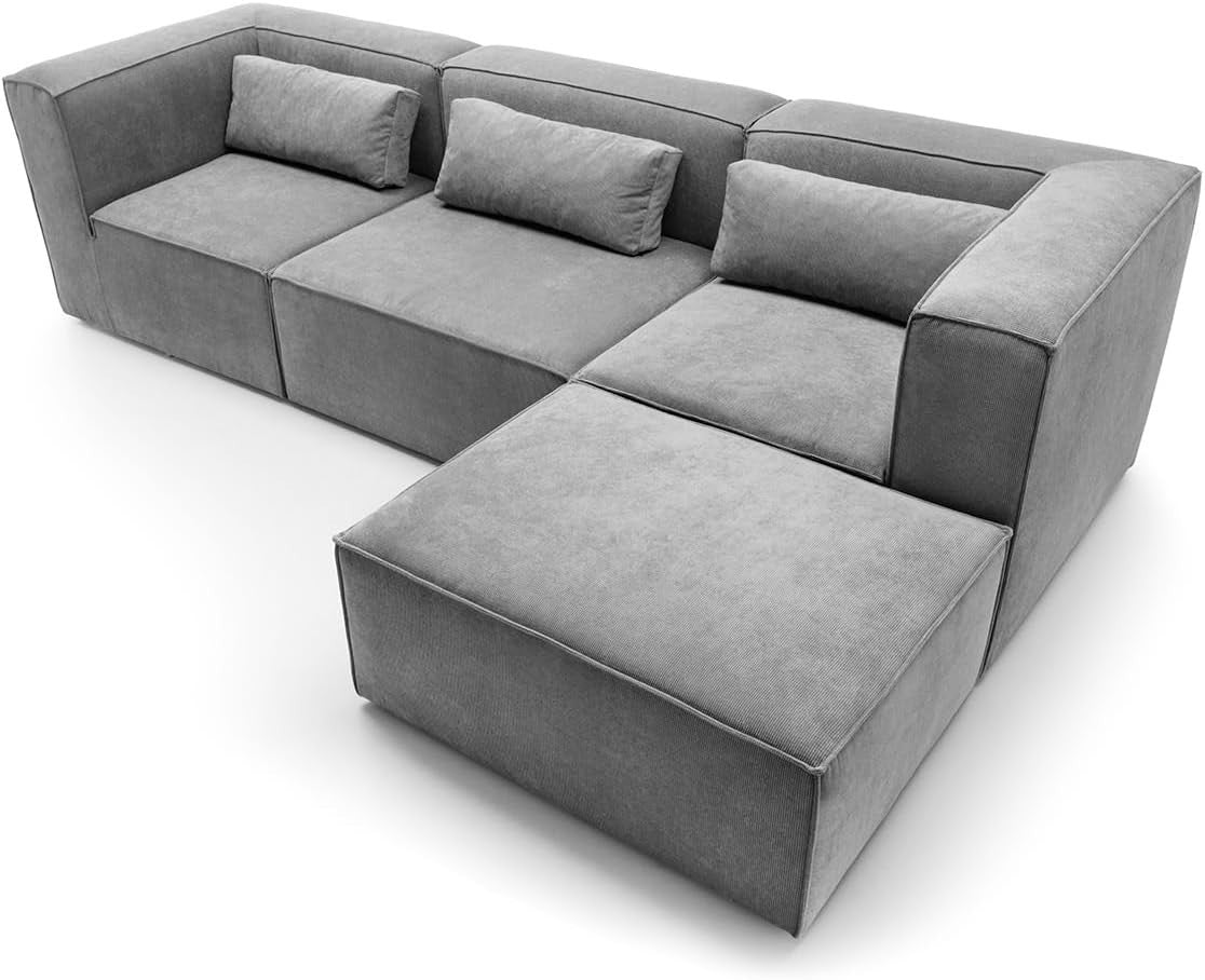 Light Grey L Shape Corner Sofa | Reversible Modular Couch 4 Seater